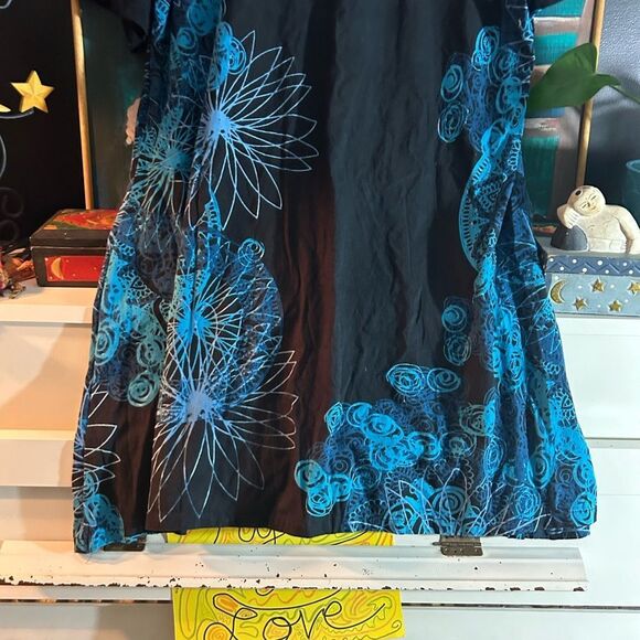 Leopards & Roses Elegant Boho Asymmetrical Black and Blue Dress XL - Picture 4 of 16